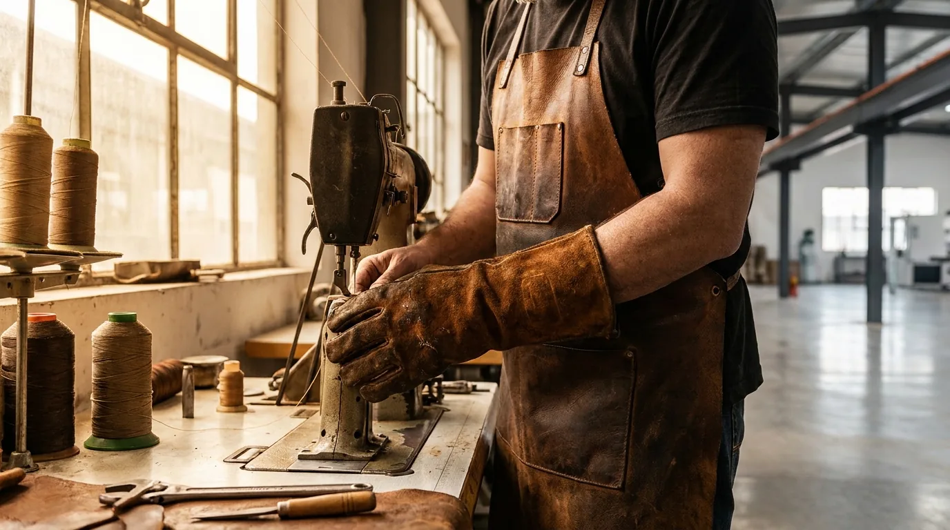 Industrial leather craftsmanship factory floor Kolkata